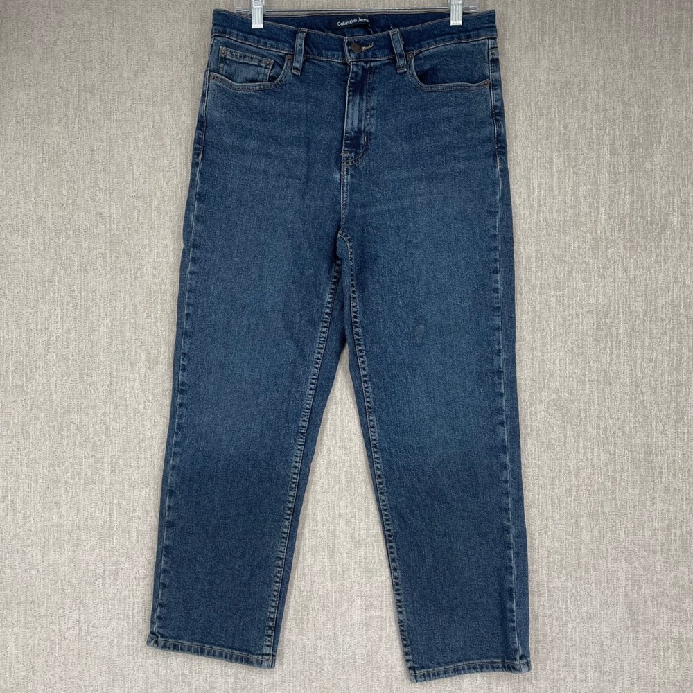 Calvin Klein Jeans High Rise Straight Leg Jeans Womens 12 Blue Denim Stretch